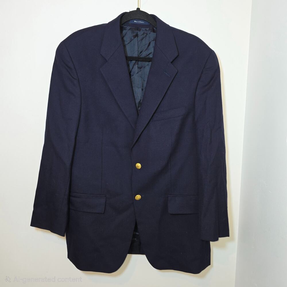 Chaps Ralph Lauren Blazer Mens 44R Navy Blue 100% Wool Gold Button Sport Coat